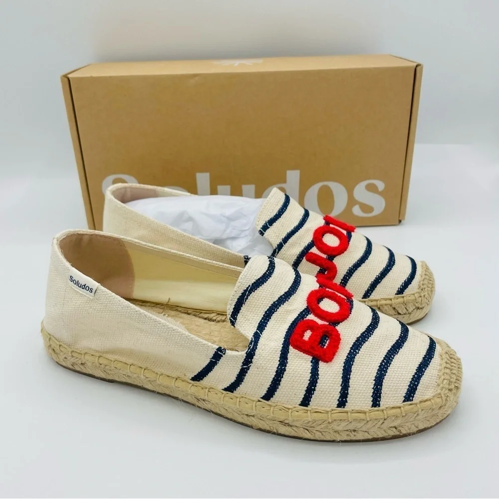 NEW SOLUDOS Bonjour Natural Navy Stripe Espadrilles Size 6